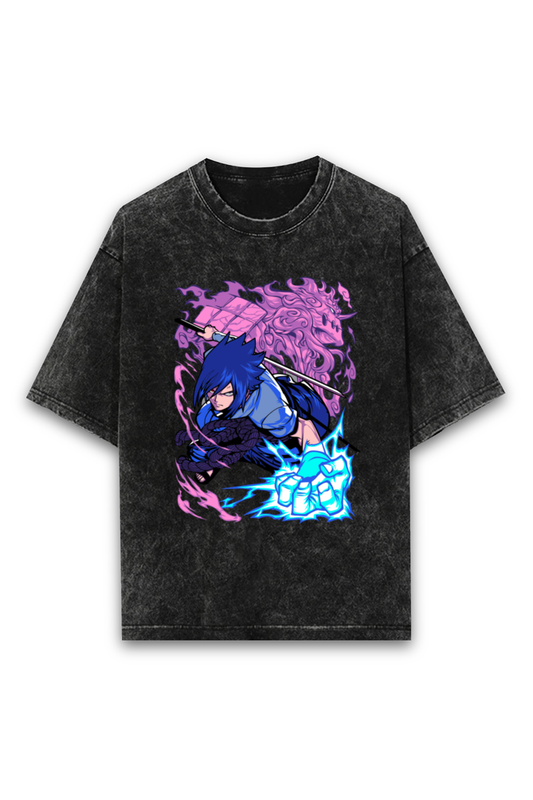 Chidori Unleashed: Sasuke Acid Wash Tee.